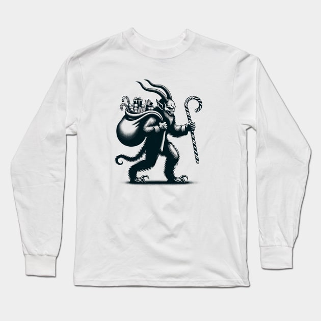 Krampus' Yuletide Joyride Long Sleeve T-Shirt by Retro Travel Design